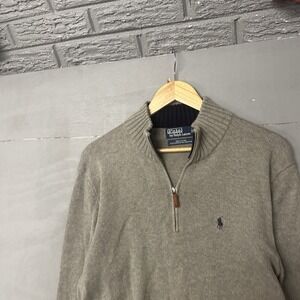 Polo Ralph Lauren Gray Quarter Zip Pullover Sweater 100% Cotton Small